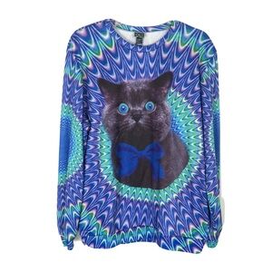 Mr Gugu & Miss Go Psychedelic Blue Cat Print Sweatshirt XL
